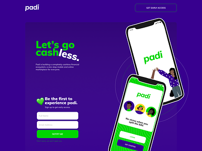 Padi Early Access Landing Page design early access web website