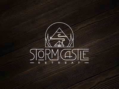 STORM CASTLE RETREAT badge branding cabin emblem forest identity illustration lettering lockup logo mockup mountain type typography wood woods