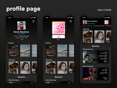 Daily UI #006 - Profile page daily dailyui design music app playlist profile social ui