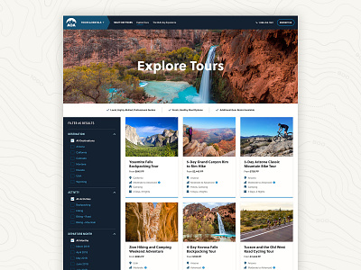 AOA Tour Finder 829 adventure creative design filtering layout responsive design tour finder travel trip finder ui website design