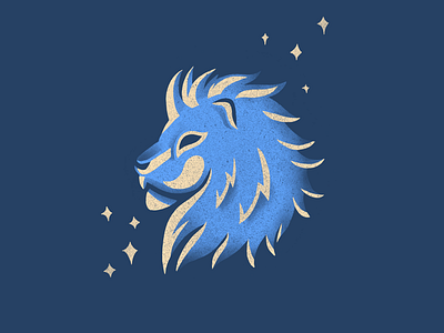 Starry Lion blue cat duotone grain illustration lion profile star symbol texture