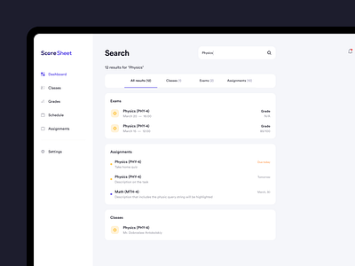 ScoreSheet – Search analytics app b2b b2c box cards clean clean design clean ui dark mode dashboard design education minimal minimalism minimalistic service statistics table ui