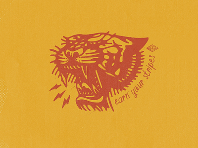 EARN YOUR STRIPES crest distressed flat illustration logo retro tattoo tiger vintage
