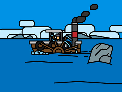 Steamboat 2d boat illustation illustrator line sea steamboat vector