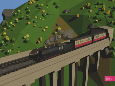 The Steam Train 3d blender illustration locomotive low poly steam train