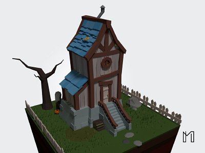 The Old House 3d blender cartoon design house illustration low poly old house scenery