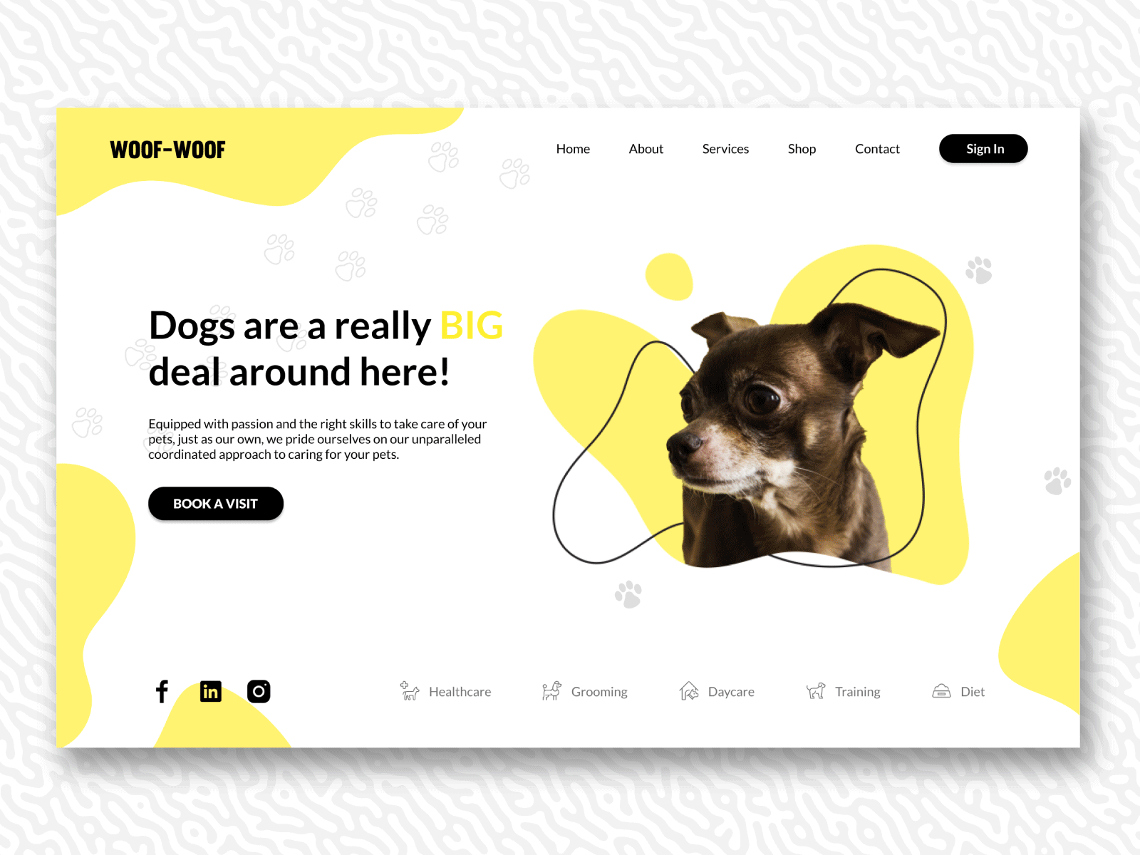 Dog Care Web Design adobe xd adoption branding design dog figma grooming landingpage minimalism mockup pet responsive typography ui ux webdesign website wireframe