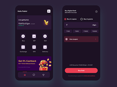 Digital Gold Mobile App by Sushmita Meena on Dribbble