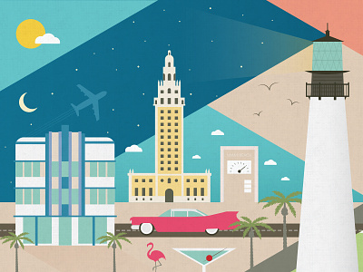 Miami america beach cadillac city colour palette event grid icon illustration miami travel world