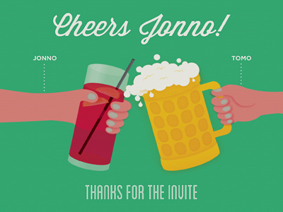 Cheers Jonno @jonathanquintin beer cheers cocktail colours dribbble drinks identity illustration invite thanks