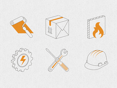 Icons - Complete set 3d app brand building clean corporate crisp design editorial exterior feature fire gears hard hat icon icon design icon set infographics interior line drawing logo maintenance mechanics moving project protection safety sharp subject tools