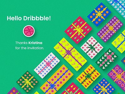 Hello Dribbble! christmas debut design first shot flat gift grain illustration new year noisy ribbon vector