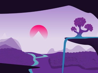 The tree purple flat art flat design mountain purple river scenario tree wallpaper