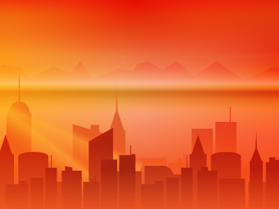 City the afternoon afternoon city cloudy creation design digital design flat art mountain orange scenario