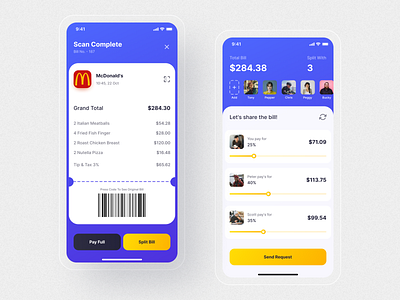 Bill Splitting App 🔥 app app design app ui bill bill split bill splitting figma finance gradient inspiration ios ios app mobile app mobile ui typography ui ui design uiux ux