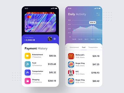 Payment History UI analytics app card chart credit card financial ios mobile mobile app mobile ui money payment payment app transactions ui wallet wallet app