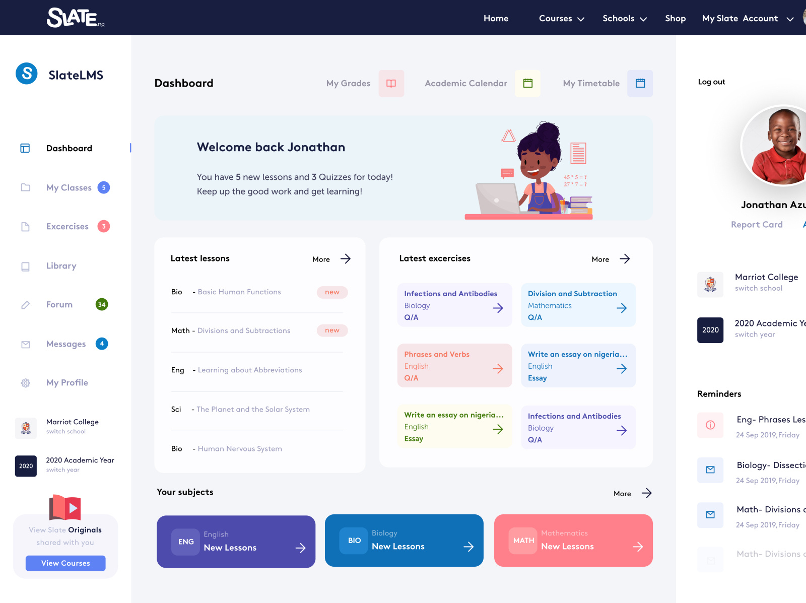 Student Learning Dashboard by Sarah Shaibu on Dribbble