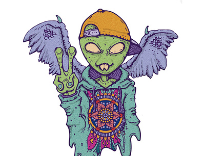 Cool Alien Angel adobe illustrator adobe photoshop alien angel artwork cool cute hippie vector wing