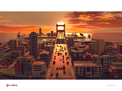 sunset 3d 3d art c4d cinema4d city octanerender render sunset