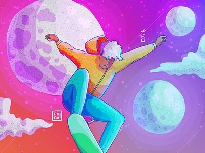 sky sports. character design digital illustration hover state hoverboard moons ollie pink sky skateboard skater skating