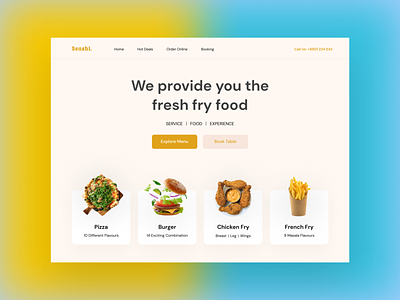 Seashi Online Food delivery Landing Page animation apps branding business design fast food food fresh food fry graphic design illustration interaction junk food sea trend ui ux