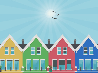 Townhouses colourful graphic house illustration sky town