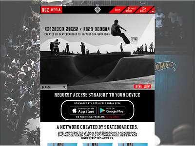 Skateboarding Video Streaming Website app design ios iphone landing page music skateboarding skatepark ui ux ux design videostreaming