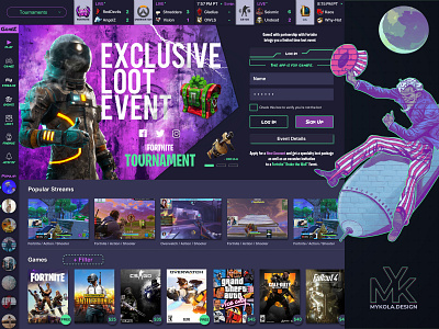 Gamez / Landing Page - Mykola© app app design app ui banner branding ecomerce fortnite game games graphic design landing page platform product design streaming streaming app uxdesign uxui video video games website