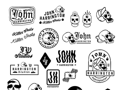JH Logo Concepts badge logo branding design digital art digital illustration illustration logo photography print procreate skull