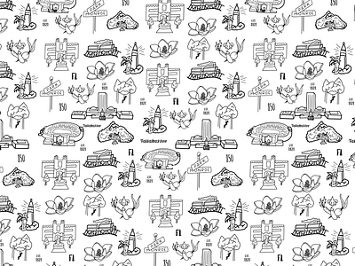 Tallahassee Icons Pattern black drawing illustration pattern print tallahassee white