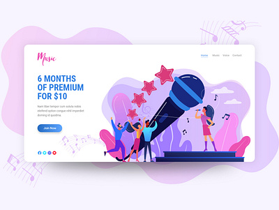 Music landing page app blue color branding creative desigm music responsive template ui ux web website