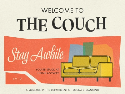 Mid-Century Park-your-butt-at-home Postcard coronavirus couch covid 19 design graphic design illustraion illustrator matchbook mid century photoshop quarantine retro supply social distancing texture tourism typography vintage