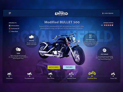 Royal Enfield bike car colorful creative design interface landing page master creationz modern ui website