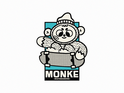SKATEBOARDING MONKE ape character cute design graphic design illustration kawaii mascot monk monkey rad sk8 skate skate or die skateboarding texture