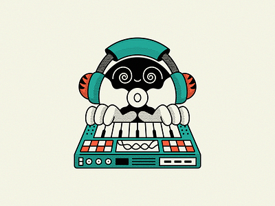 Hypnotic Vibrations album cartoon cartoonish character character design dizzy dot illustration illustrator keyboard mascot mexican mexico music record retro synth synthesizer texture vinyl