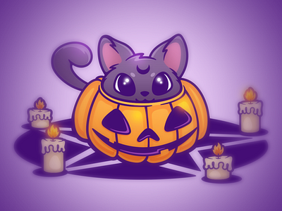 Feline Invocation cat cute design dribbble halloween illustration logo pumpkin pumpkins vector vector art