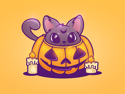 Halloween candle cat cute design dribbble halloween illustration logo pumpkin vector vector art