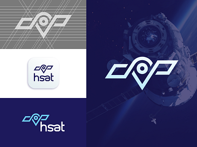 hsat brand branding crypto design geolocation graphic design logo minimalism pin sat satellite technology waves