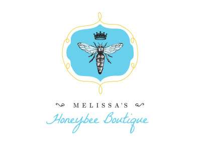 Melissa's Honeybee Boutique Logo bee crown logo design scrolling
