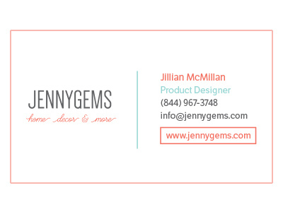 JennyGems Business Card, Front business card