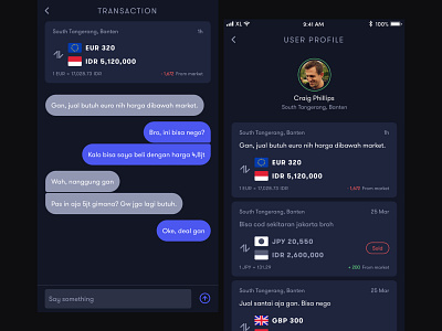 User Profile & Chat chat dark app financial mobile app ui user profile ux