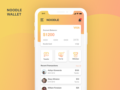 Noodle Wallet design illustration ios mobile ui ux