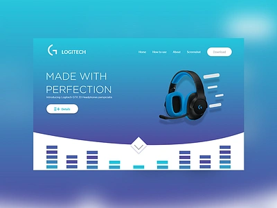 Logitech Web UI blue headphone technology ui website