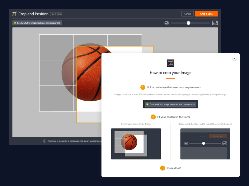 Product Image Crop Tool web modal instructions image crop payments commerce