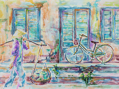 Bicycle art asia paper street watercolor