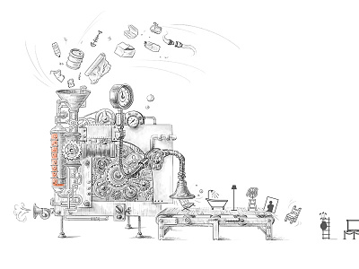 Recycling machine art cogs drawing garbage illustration mechanism recycling steam punk wheels