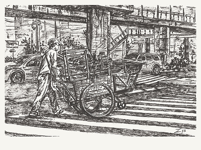 Bangkok City asian black and white city drawing hand drawn illustration ink inking street traffic urban