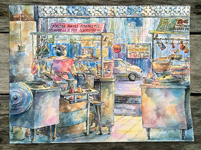 Cosy noodle-shop asian city cooking fine art food painting paper restaurant urban urbansketching watercolor