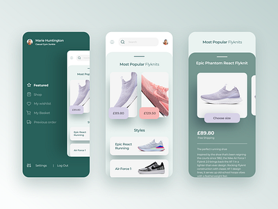 Card Based Shoe App appdesign design design app framer x green interaction design nike shoe ui userexperiance userinterface ux uxui