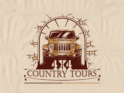 4x4CountryTours 4x4 brand classic country elegant jeep logo old paper tours tunnel vintage yellow